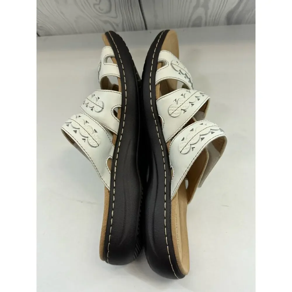 CLARKS Women  White LAURIEANN Cove Slip On WIDTH SLIP ON SANDALS, Size 9.5